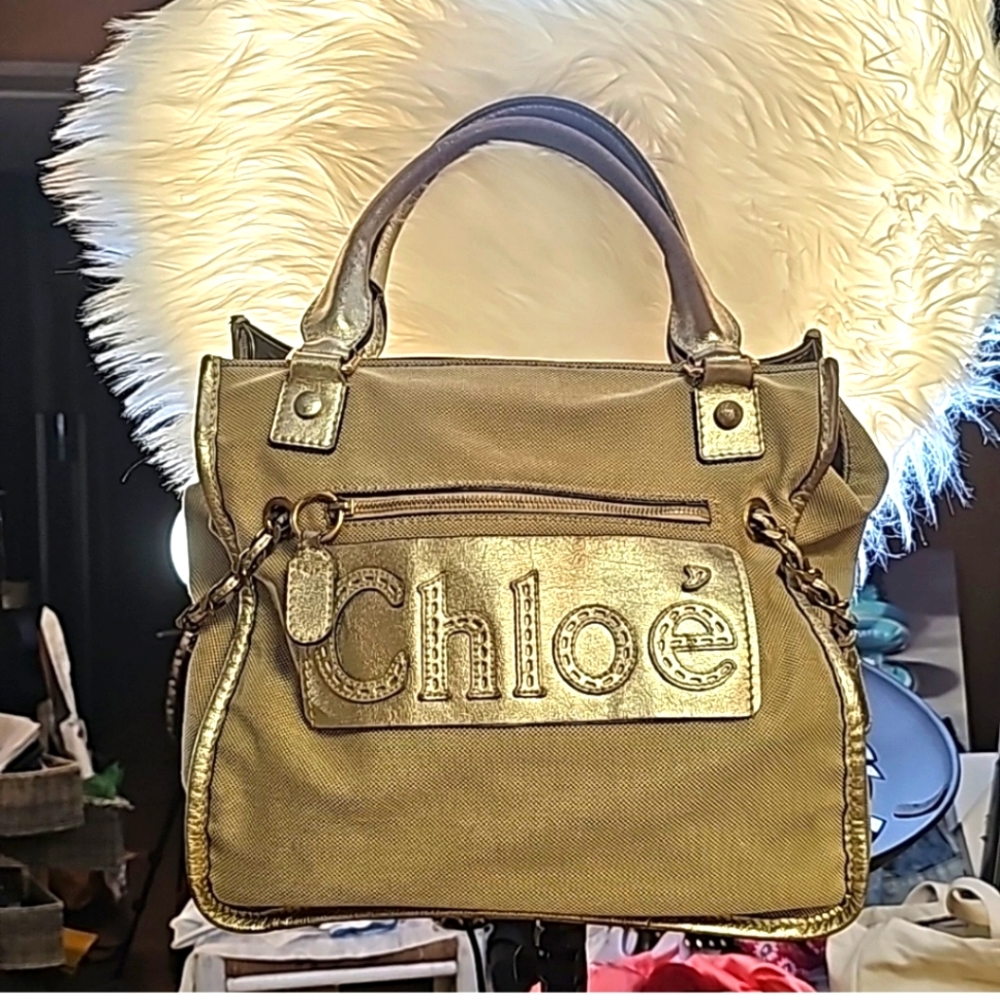 AUTHENTIC CHLOE HARLEY TOTE BAG CANVAS/BLUELEATHER